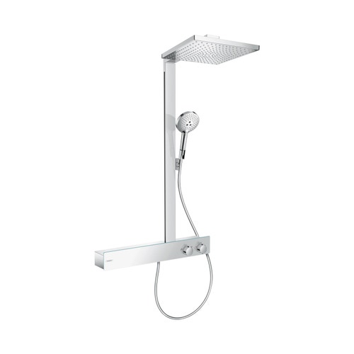 Immagine di Hansgrohe RAINDANCE E showerpipe 300, 1 jet, EcoSmart 9 l/min, con ShowerTablet 600, finitura cromo 27364000