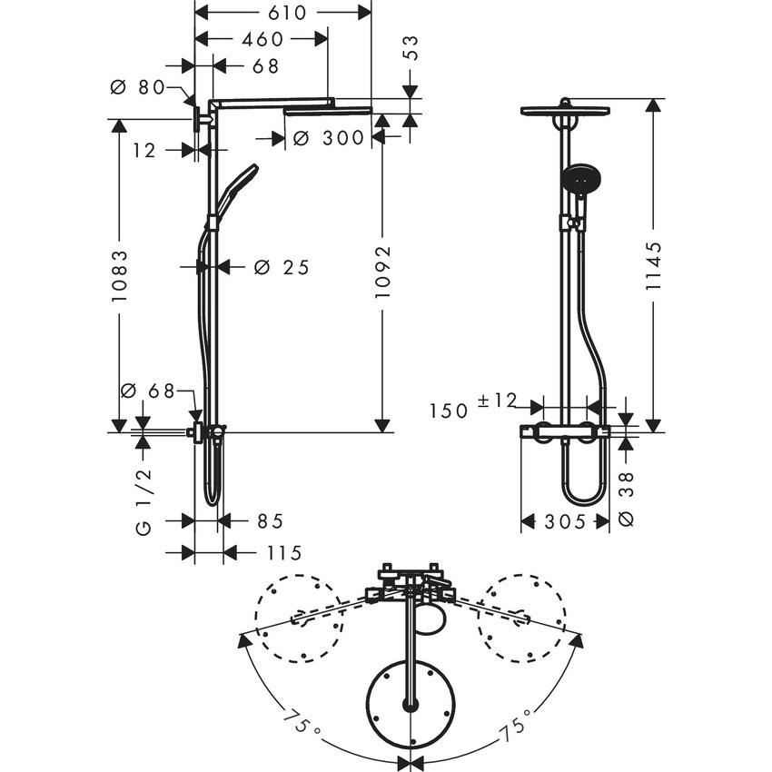 Immagine di Hansgrohe RAINDANCE S raindance Showerpipe 300, 1 jet, con termostatico, finitura cromo 27114000