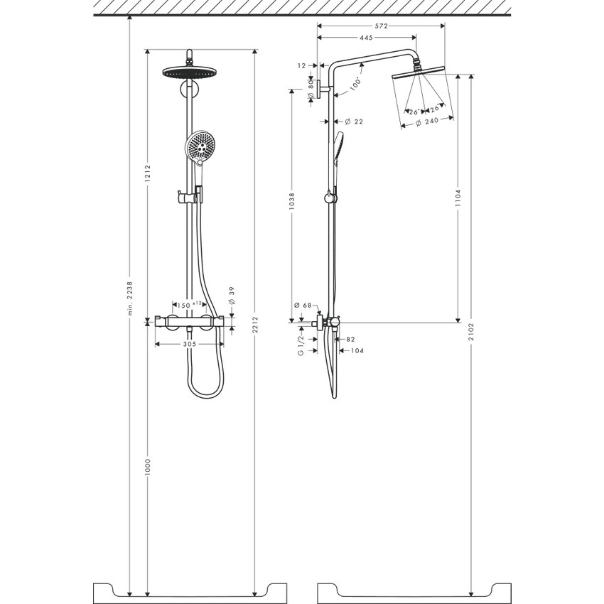 Immagine di Hansgrohe RAINDANCE S showerpipe 240, 1 jet, con termostatico, finitura cromo 27115000
