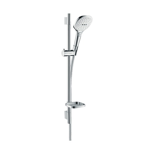 Immagine di Hansgrohe RAINDANCE SELECT E set doccia 120, 3 jet, con asta doccia 65 cm e portasapone, finitura cromo e bianco 26620400