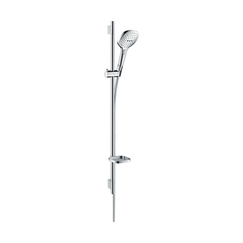 Immagine di Hansgrohe RAINDANCE SELECT E set doccia 120, 3 jet, con asta doccia 90 cm e portasapone, finitura cromo e bianco 26621400