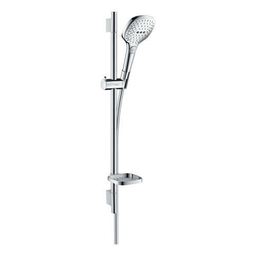 Immagine di Hansgrohe RAINDANCE SELECT E set doccia 120, 3 jet, EcoSmart 9 l/min, con asta doccia 65 cm e portasapone, finitura cromo 26622000