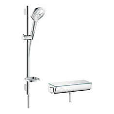 Immagine di Hansgrohe RAINDANCE SELECT E sistema doccia esterno 120, con termostatico ShowerTablet Select e asta doccia 65 cm, finitura cromo 27038000