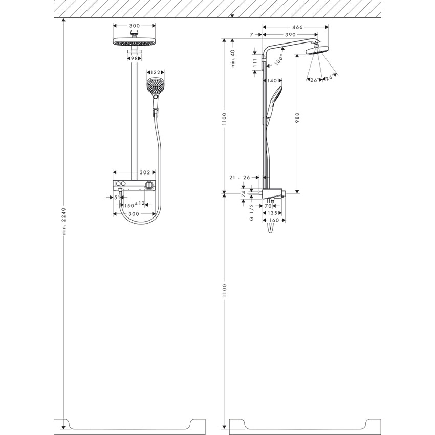 Immagine di Hansgrohe RAINDANCE SELECT E showerpipe 300, 2 jet, con ShowerTablet select 300, finitura cromo 27126000
