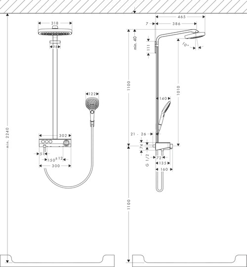 Immagine di Hansgrohe RAINDANCE SELECT E showerpipe 200, 3 jet, con Showertablet select 300, finitura cromo 27127000