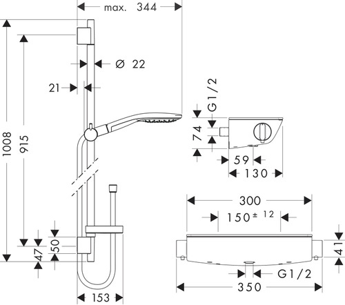 Immagine di Hansgrohe RAINDANCE SELECT S sistema doccia esterno vario, con termostatico Ecostat Comfort e asta doccia 65 cm, finitura cromo e bianco 27037400