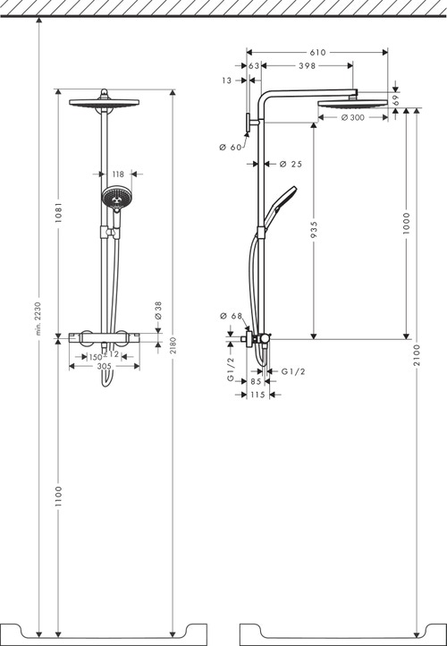 Immagine di Hansgrohe RAINDANCE SELECT S showerpipe 300, 2 jet, con termostatico, finitura cromo 27133000