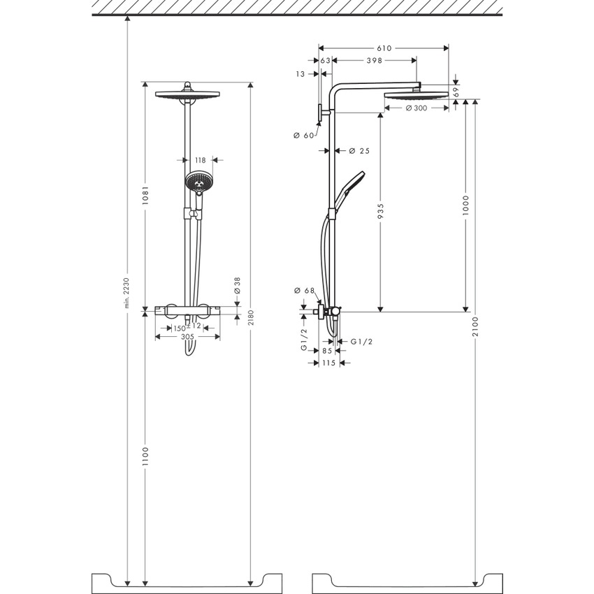 Immagine di Hansgrohe RAINDANCE SELECT S showerpipe 300, 2 jet, con termostatico, finitura cromo 27133000
