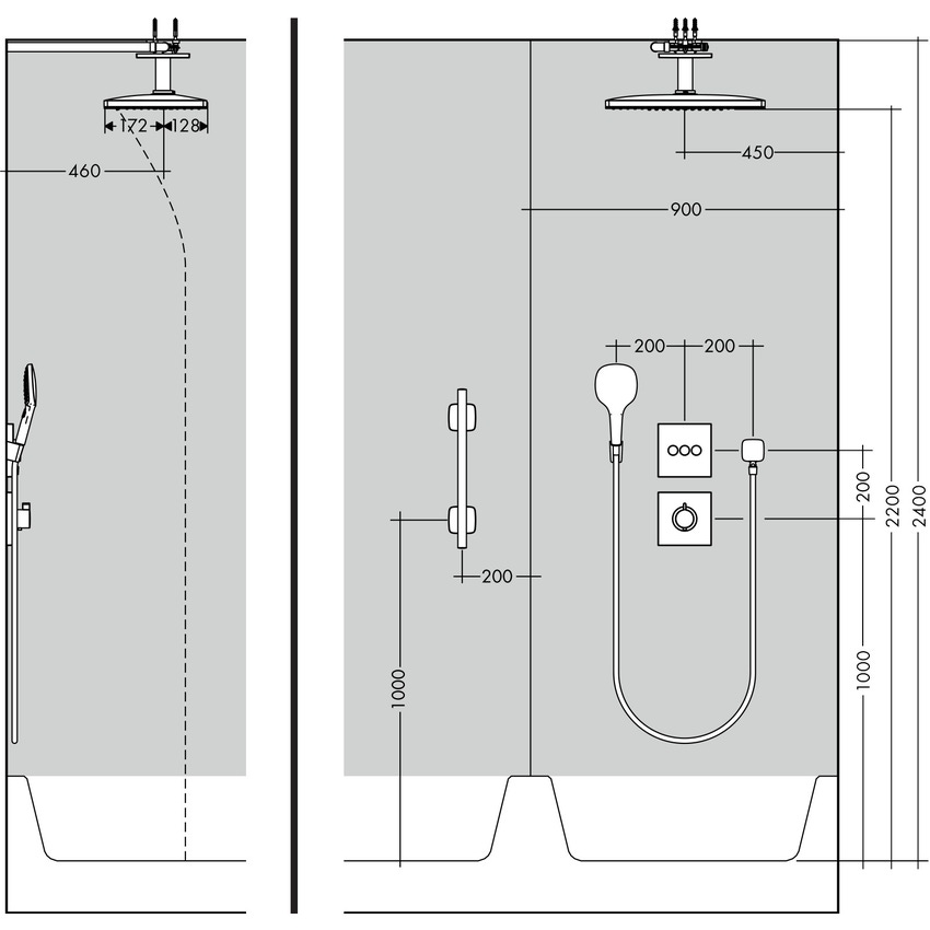 Immagine di Hansgrohe RAINMAKER SELECT soffione doccia 460, 2 jet, con connessione soffitto, finitura cromo e nero 24004600