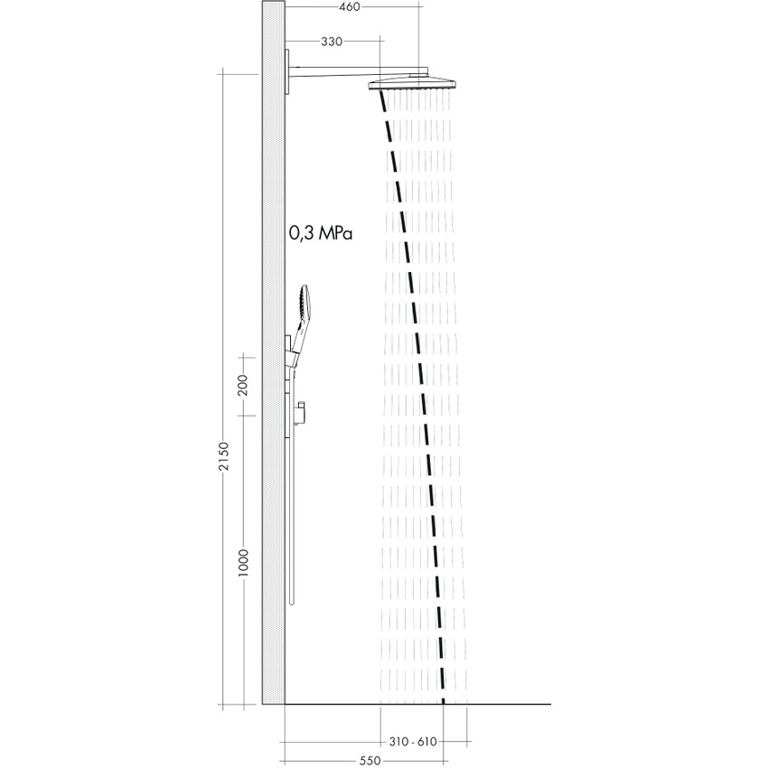 Immagine di Hansgrohe RAINMAKER SELECT soffione doccia 460, 2 jet, con braccio doccia, finitura cromo e nero 24005600