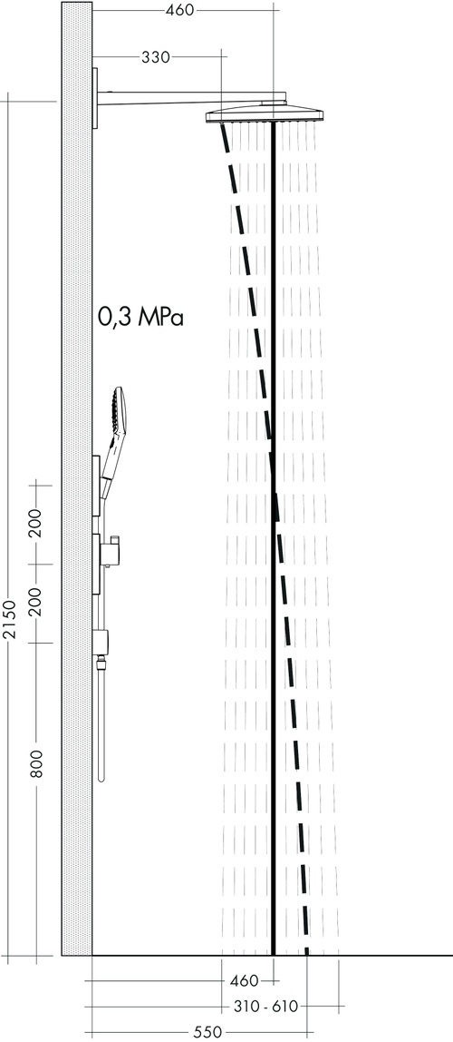 Immagine di Hansgrohe RAINMAKER SELECT soffione doccia 460, 3 jet, con braccio doccia, finitura cromo e nero 24007600
