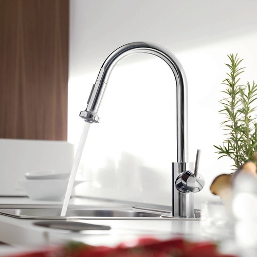 Immagine di Hansgrohe M52 miscelatore cucina monocomando 220, con doccetta estraibile, finitura cromo 14877000