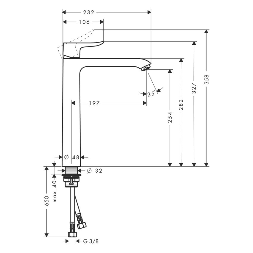 Immagine di Hansgrohe METRIS miscelatore monocomando lavabo H.26 cm 260, da catino, senza scarico e saltarello, finitura cromo 31184000
