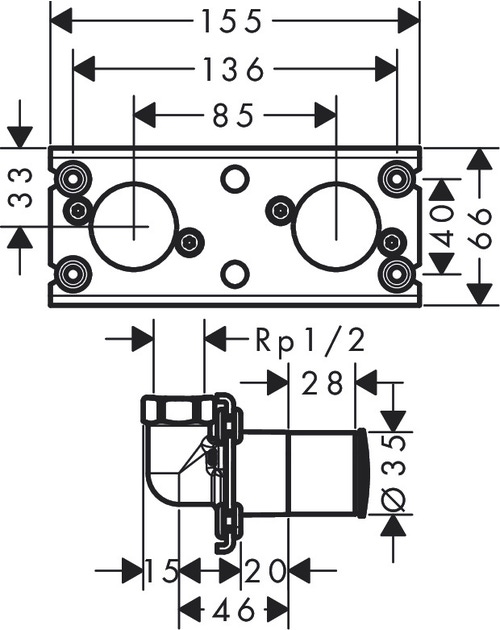 Immagine di Hansgrohe RAINFINITY corpo incasso per Showerpipe 360, 1 jet 26840180