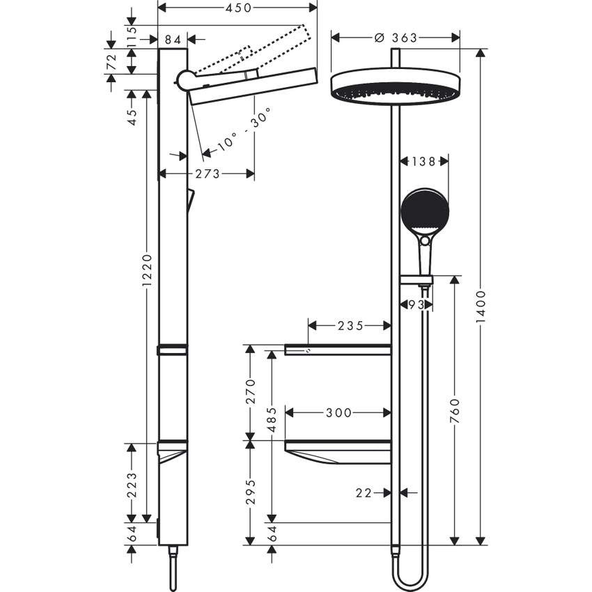 Hansgrohe 26842000 RAINFINITY showerpipe 360, 1 jet, ad incasso, finitura  cromo