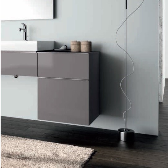 Immagine di Pozzi Ginori Metrica contenitore sospeso 45 completo di due cassetti, finitura grigio platino lucido 79801095