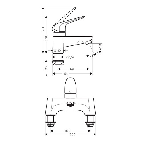Immagine di Hansgrohe NOVUS rubinetteria 2 fori, bordo vasca, finitura cromo 71043000