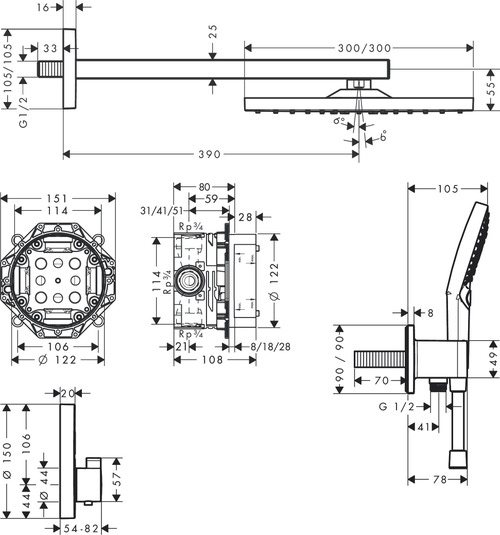 Immagine di Hansgrohe RAINDANCE E sistema doccia 300, 1 jet, con ShowerSelect Square, finitura cromo 27952000