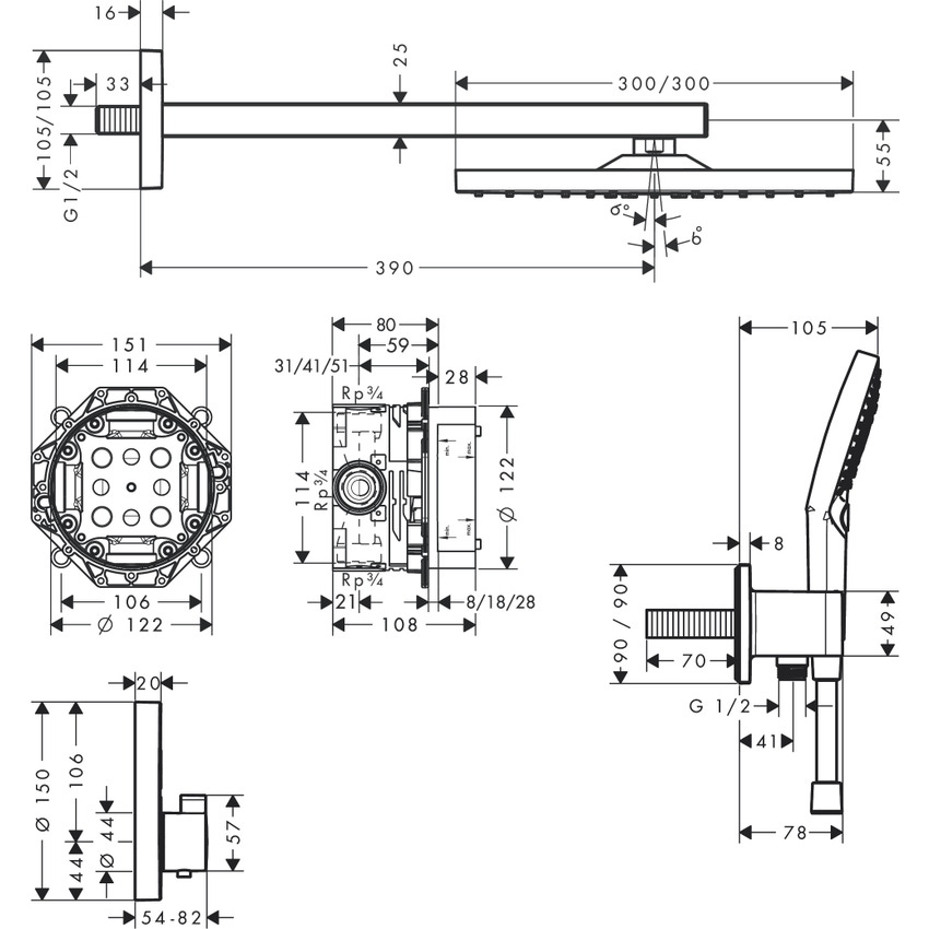 Immagine di Hansgrohe RAINDANCE E sistema doccia 300, 1 jet, con ShowerSelect Square, finitura cromo 27952000