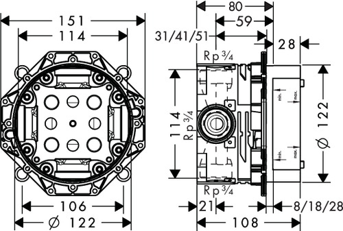 Immagine di Hansgrohe CROMA sistema doccia 280, 1 jet, con Ecostat S, finitura cromo 27954000