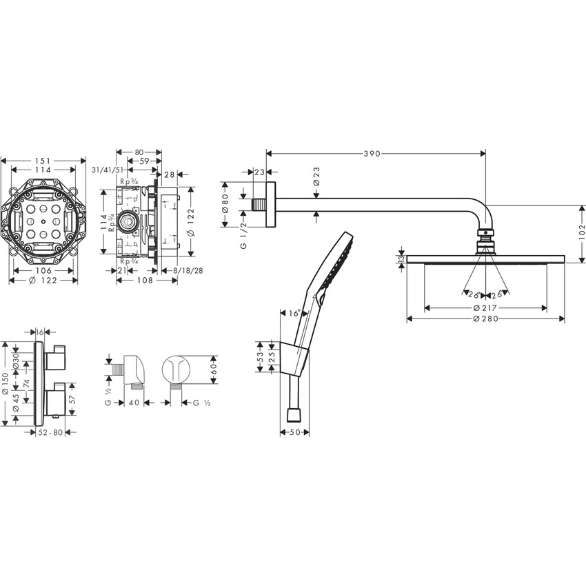 Immagine di Hansgrohe CROMA sistema doccia 280, 1 jet, con Ecostat S, colore nero finitura opaco 27961670