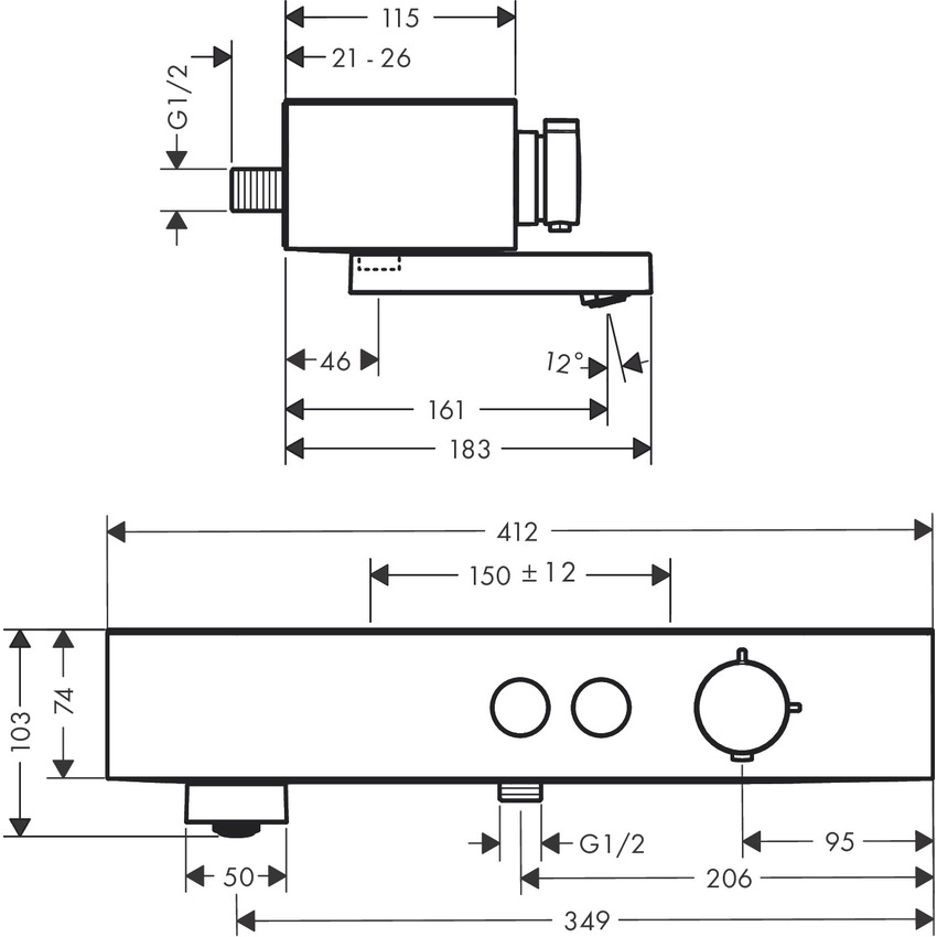 Immagine di Hansgrohe SHOWERTABLET SELECT miscelatore termostatico vasca 400, esterno, finitura cromo 24340000