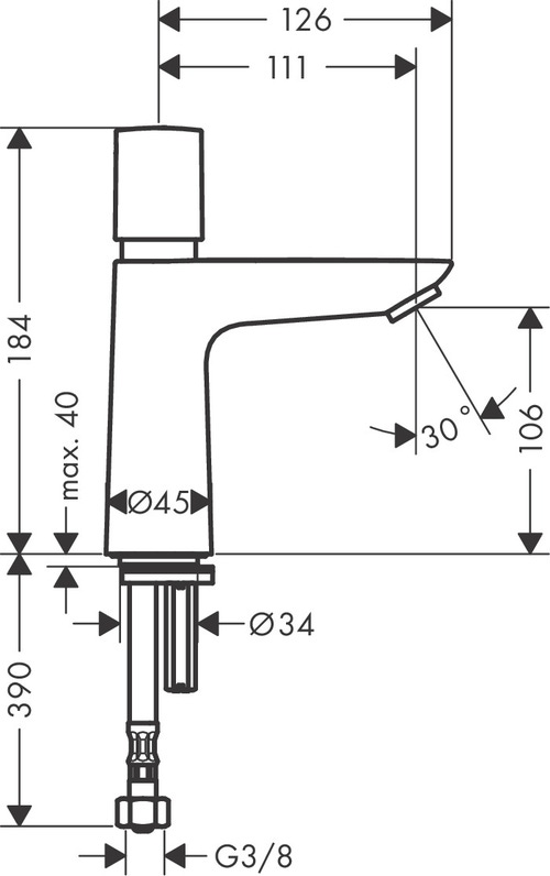 Immagine di Hansgrohe TALIS E rubinetto temporizzato, per acqua fredda o temperatura preimpostata, finitura cromo 71719000