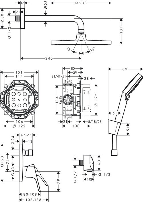 Immagine di Hansgrohe CROMETTA S sistema doccia 240, 1 jet, con miscelatore monocomando, finitura cromo 27958000