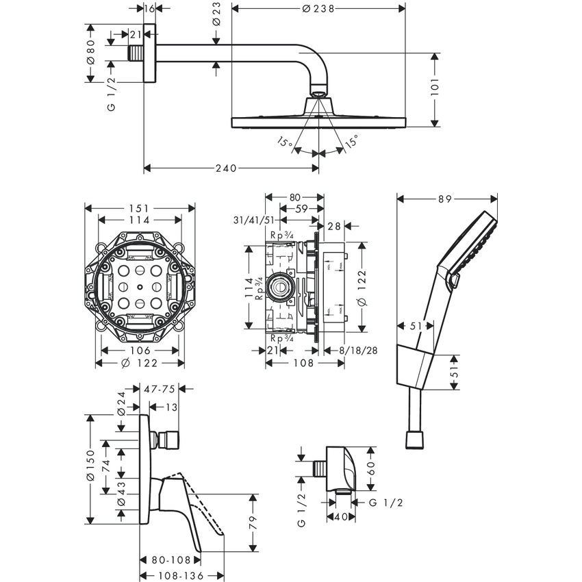 Immagine di Hansgrohe CROMETTA S sistema doccia 240, 1 jet, con miscelatore monocomando, finitura cromo 27958000