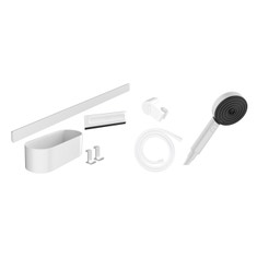 Immagine di Hansgrohe WALLSTORIS pacchetto doccetta 105, 3 jet, Active EcoSmart, barra da doccia 70 cm e set cestini, colore bianco finitura opaco 24291700