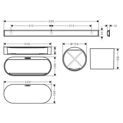 Immagine di Hansgrohe WALLSTORIS pacchetto bagno con barra a parete, cestino profondo, coperchio e portaspazzolini, colore bianco finitura opaco 27968700