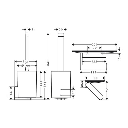 Immagine di Hansgrohe WALLSTORIS pacchetto toilette con porta rotolo e contenitore per spazzola WC, colore bianco finitura opaco 27969700