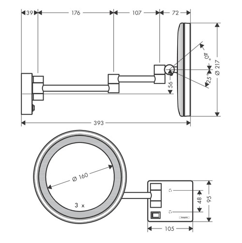 Immagine di Hansgrohe ADDSTORIS specchio da rasatura con luce a led, finitura cromo 41790000