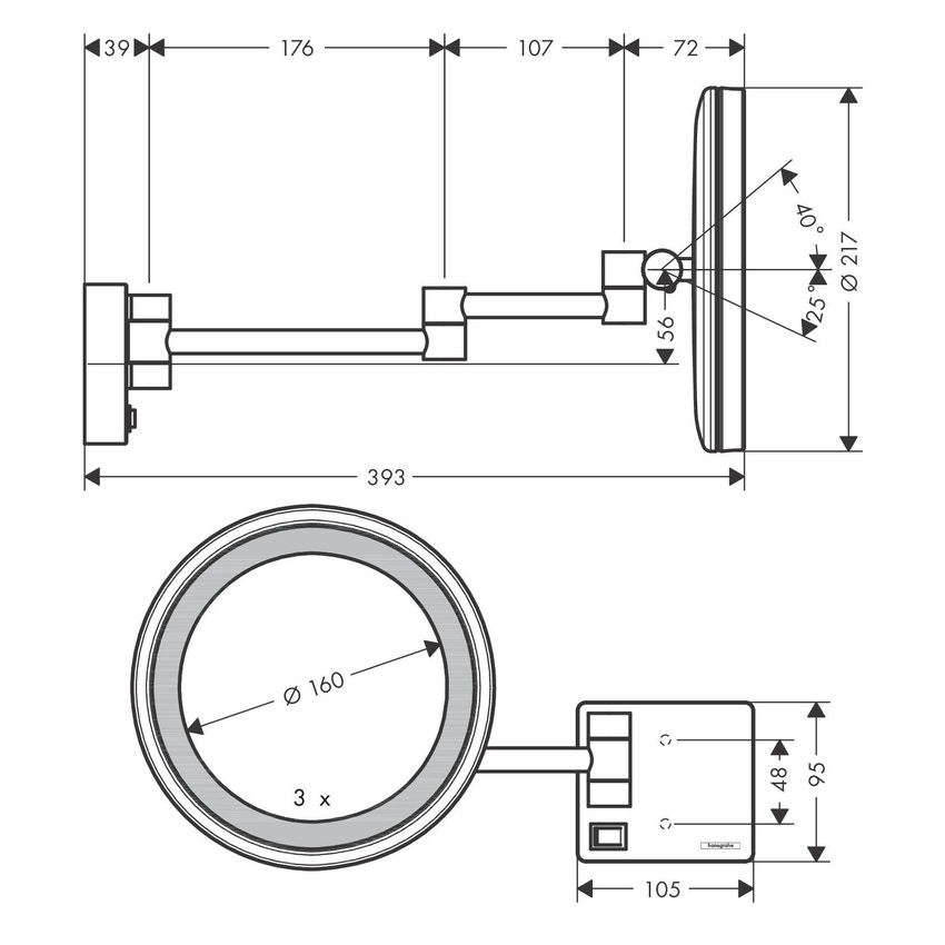 Immagine di Hansgrohe ADDSTORIS specchio da rasatura con luce a led, finitura cromo 41790000