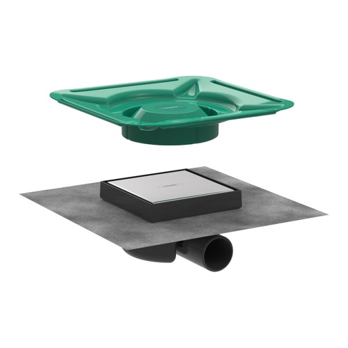 Immagine di Hansgrohe RAINDRAIN SPOT scarico doccia a pozzetto con grata 15 cm, reversibile e piastrellabile, finitura acciaio inox 56112800