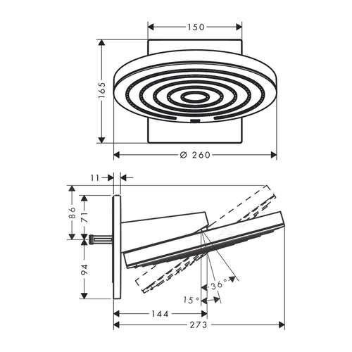 Immagine di Hansgrohe PULSIFY soffione 260, 2 jet, con attacco a parete, finitura cromo 24150000