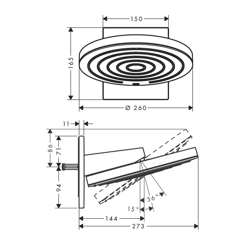 Immagine di Hansgrohe PULSIFY soffione 260, 2 jet, con attacco a parete, finitura cromo 24150000