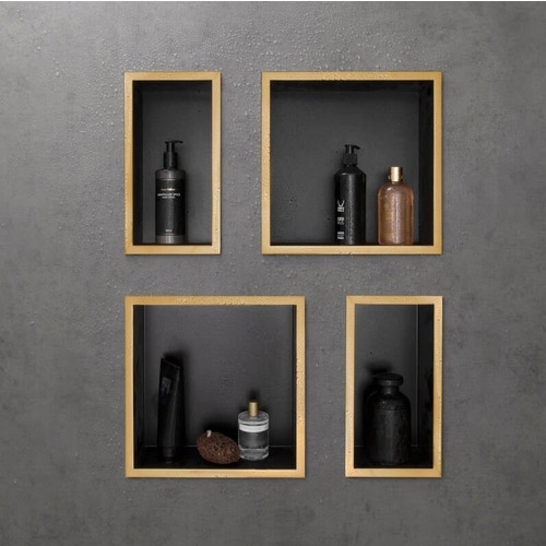 Immagine di Hansgrohe XTRASTORIS INDIVIDUAL nicchia ad incasso L.30 H.30 P.10 cm, colore nero finitura opaco, con cornice colore bronzo finitura opaco 56098140