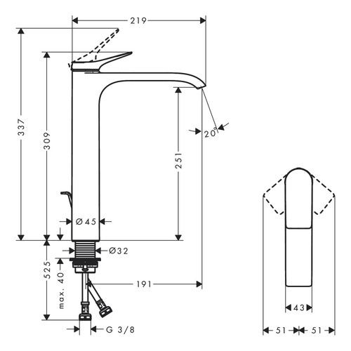 Immagine di Hansgrohe VIVENIS miscelatore monocomando lavabo 250, da catino, con salterello, finitura cromo 75040000