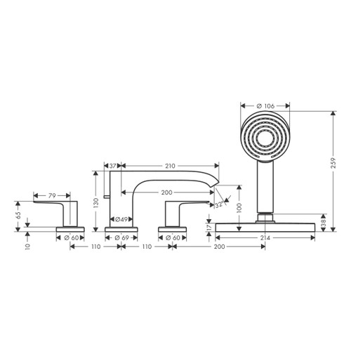 Immagine di Hansgrohe VIVENIS rubinetteria 4 fori bordo vasca, con sBox, finitura cromo 75444000