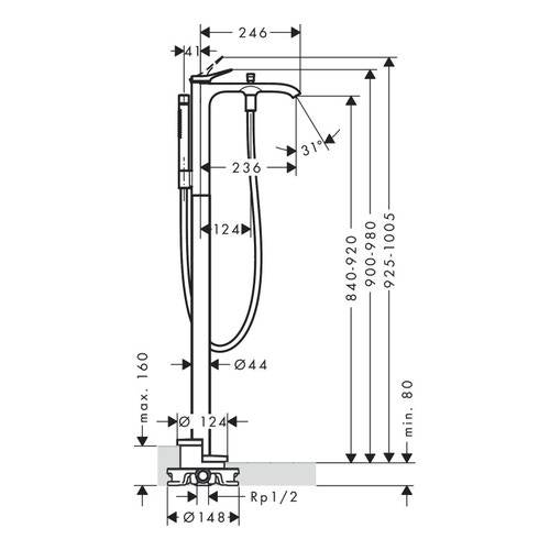 Immagine di Hansgrohe VIVENIS miscelatore monocomando vasca a pavimento, finitura cromo 75445000