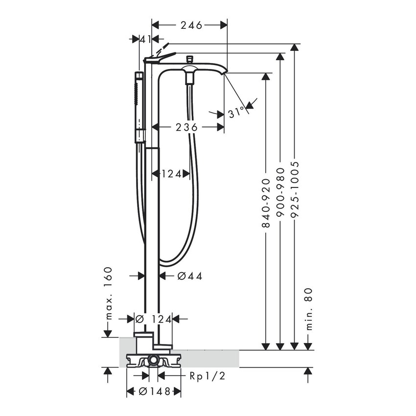 Immagine di Hansgrohe VIVENIS miscelatore monocomando vasca a pavimento, finitura cromo 75445000