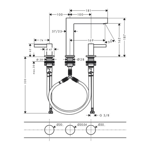 Immagine di Hansgrohe FINORIS rubinetteria 3 fori lavabo 160, con piletta push-open, finitura cromo 76034000