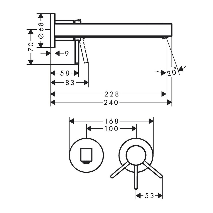 Immagine di Hansgrohe FINORIS miscelatore monocomando lavabo, da incasso, a parete, con bocca di erogazione 22,5 cm, finitura cromo 76050000