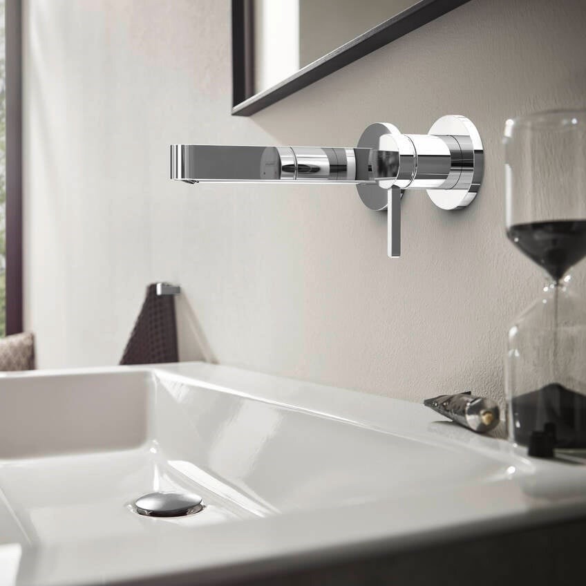 Immagine di Hansgrohe FINORIS miscelatore monocomando lavabo, da incasso, a parete, con bocca di erogazione 16,5 cm, finitura cromo 76051000