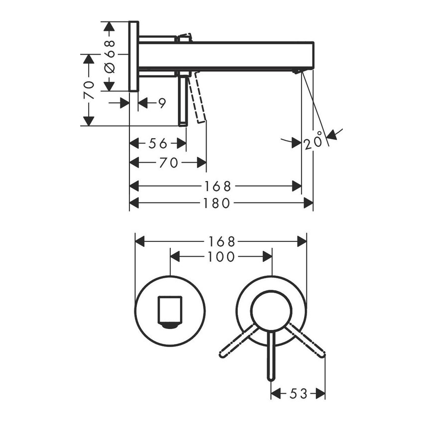 Immagine di Hansgrohe FINORIS miscelatore monocomando lavabo, da incasso, a parete, con bocca di erogazione 16,5 cm, finitura cromo 76051000