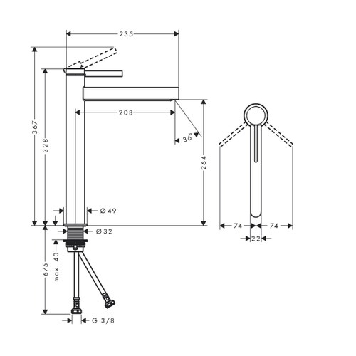 Immagine di Hansgrohe FINORIS miscelatore monocomando lavabo 260, da catino, con piletta push-open, finitura cromo 76070000