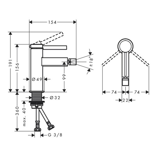 Immagine di Hansgrohe FINORIS miscelatore monocomando bidet, con piletta push-open, finitura cromo 76200000