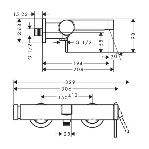 Immagine di Hansgrohe FINORIS miscelatore monocomando vasca, esterno, finitura cromo 76420000