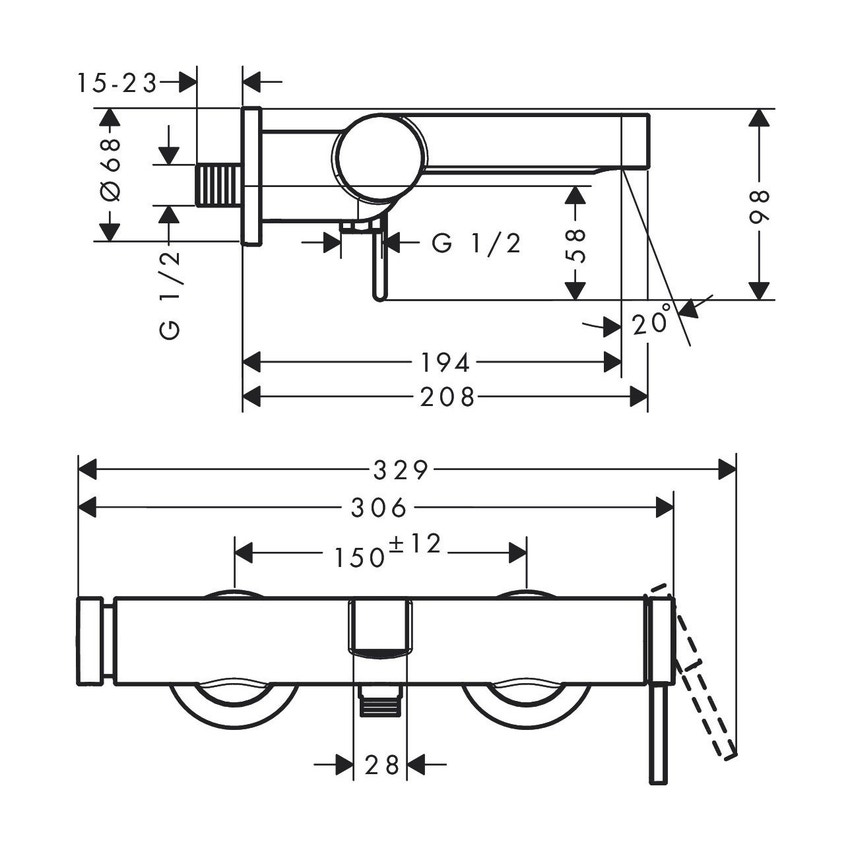 Immagine di Hansgrohe FINORIS miscelatore monocomando vasca, esterno, finitura cromo 76420000